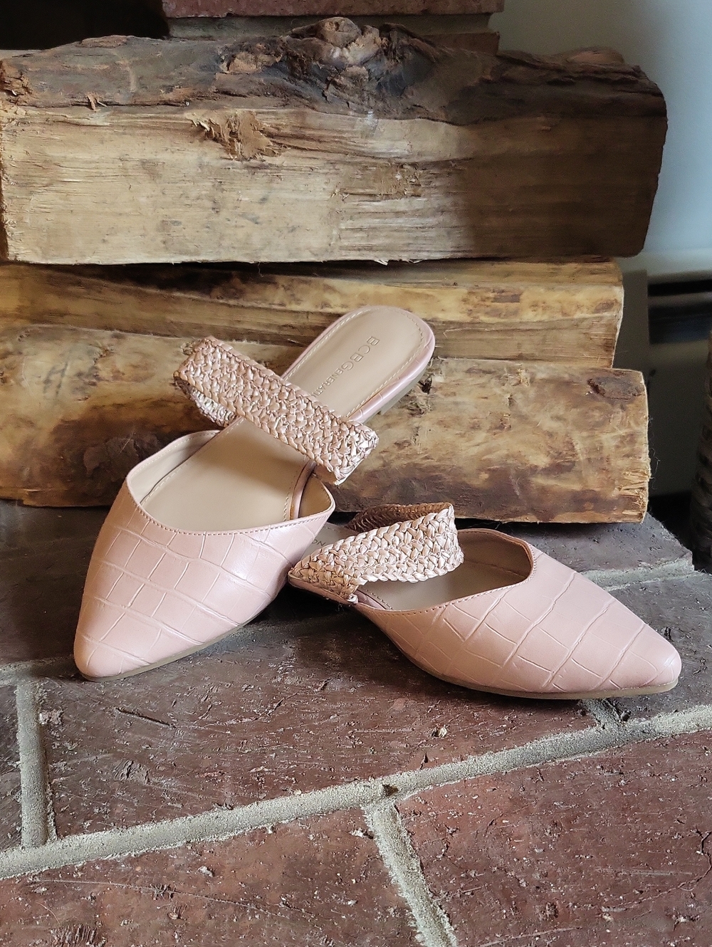 Woven Strap Pointed Toe Mule - Blush Pink